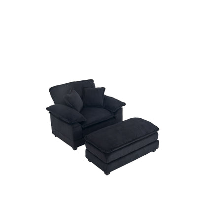Black Corduroy Single Deep Seat Sofa with Ottoman
