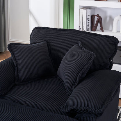 Black Corduroy Single Deep Seat Sofa with Ottoman
