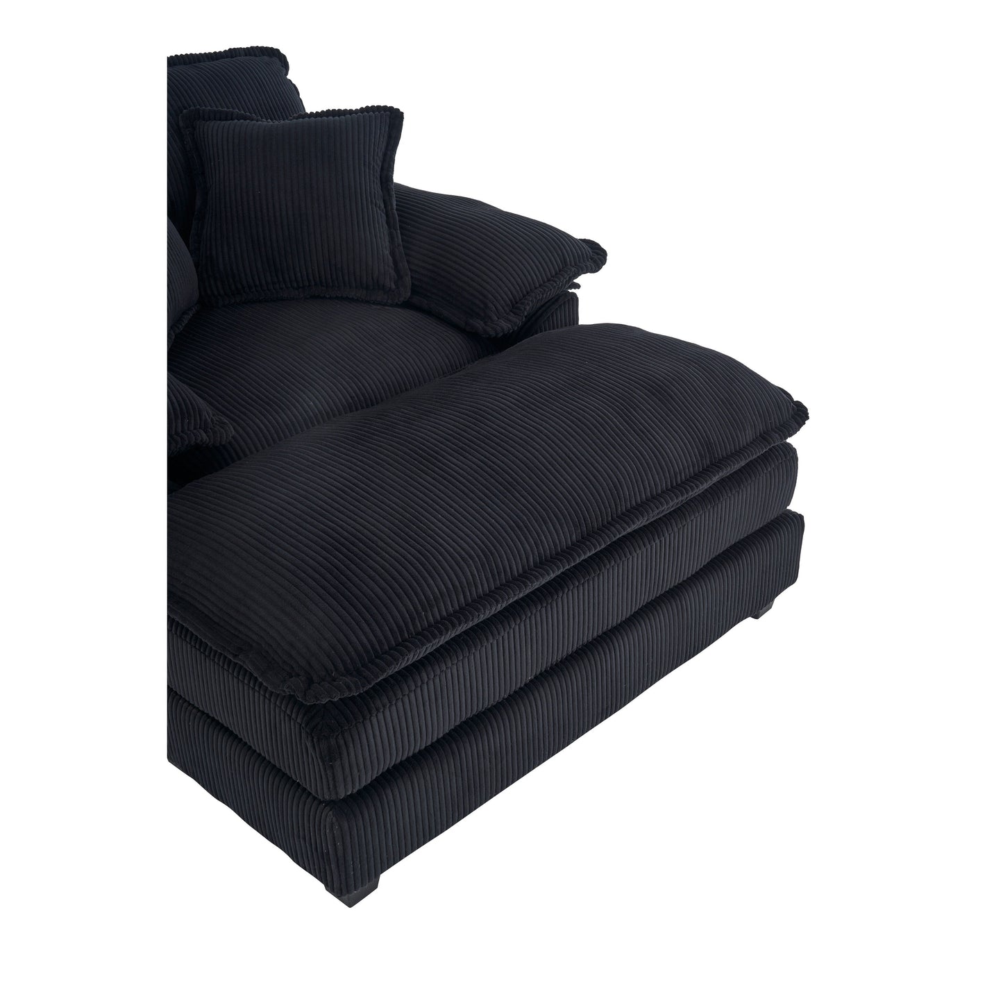 Black Corduroy Single Deep Seat Sofa with Ottoman