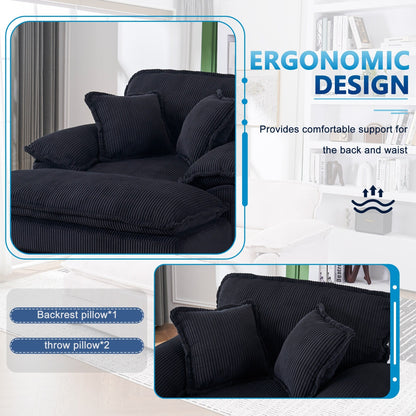Black Corduroy Single Deep Seat Sofa with Ottoman