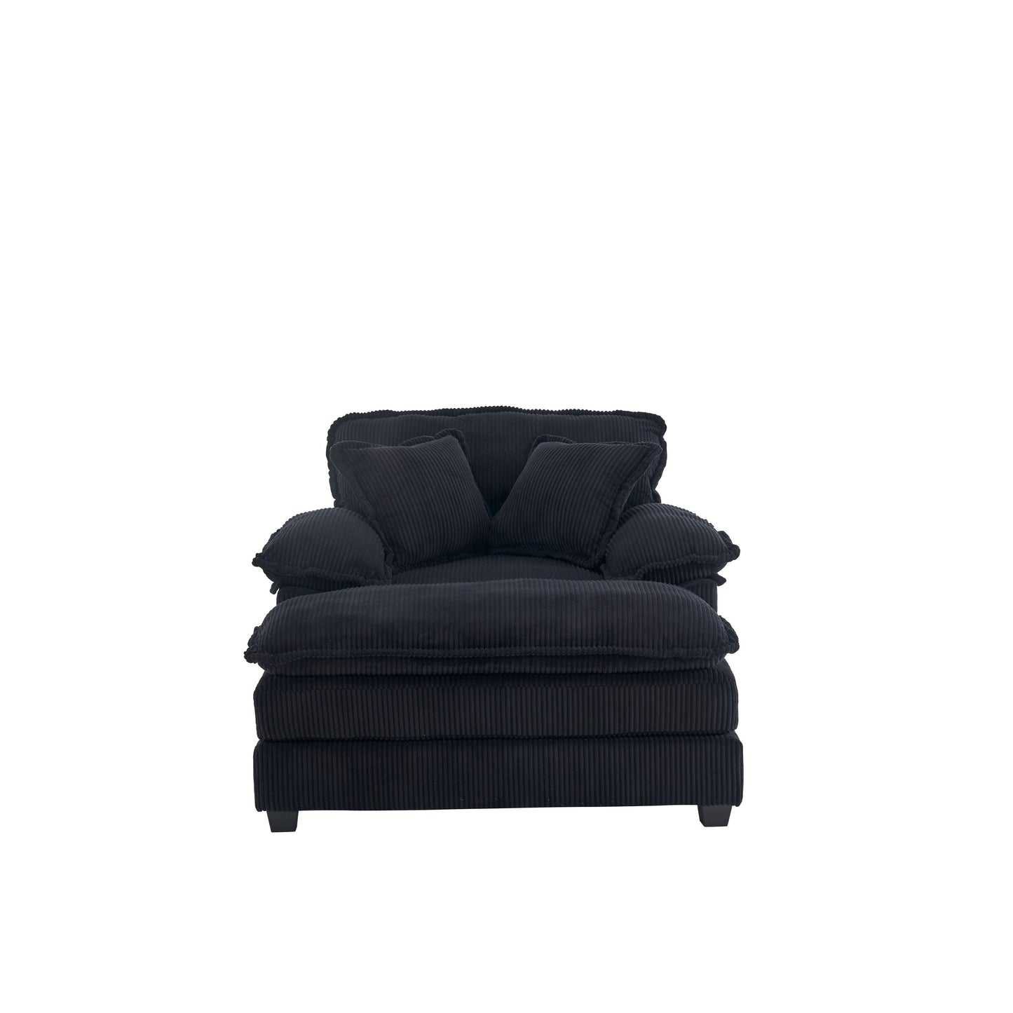 Black Corduroy Single Deep Seat Sofa with Ottoman
