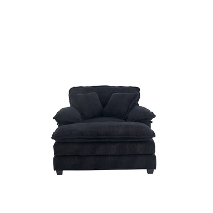 Black Corduroy Single Deep Seat Sofa with Ottoman