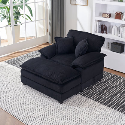 Black Corduroy Single Deep Seat Sofa with Ottoman