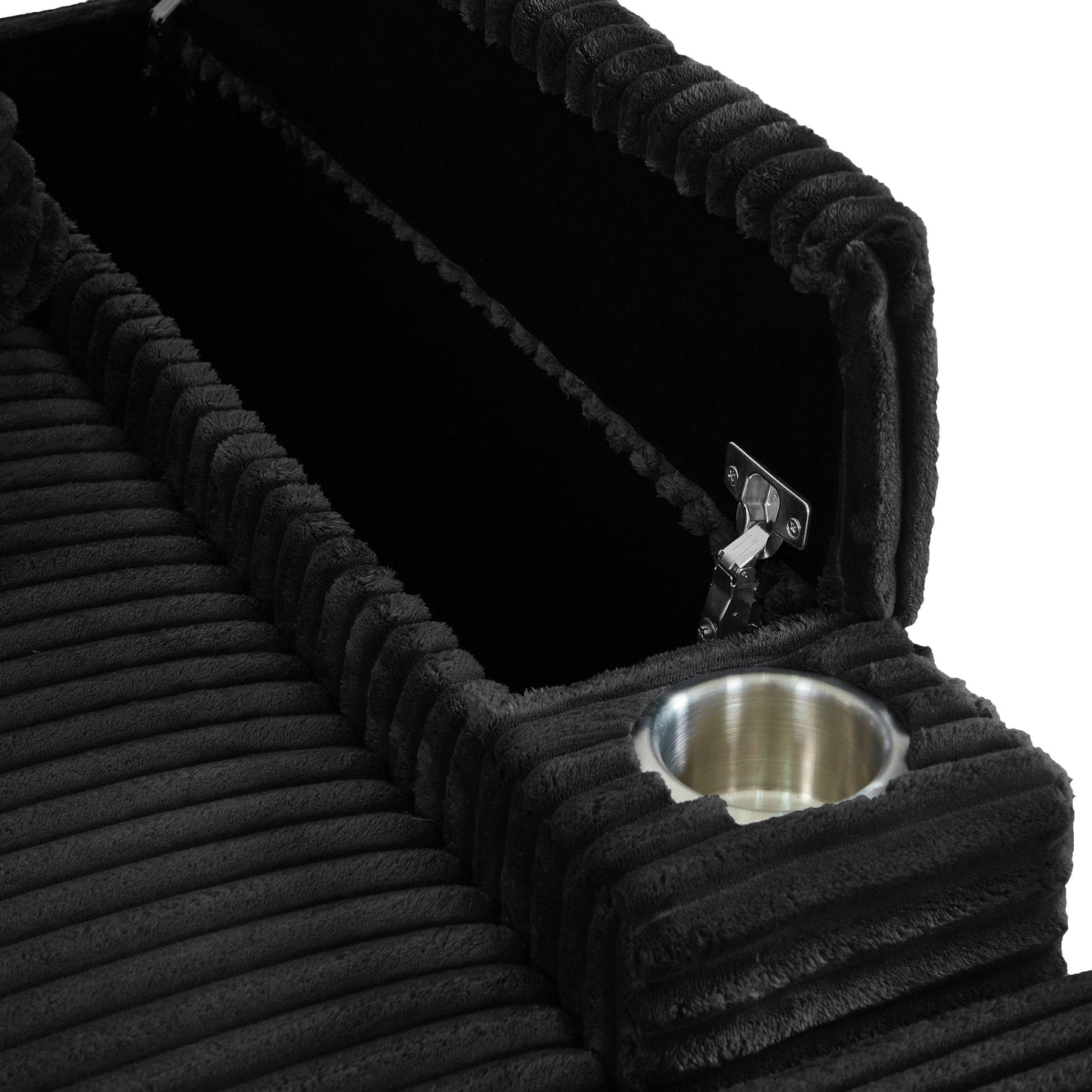 Black Corduroy Single Sofa with Ottoman and Storage Armrest