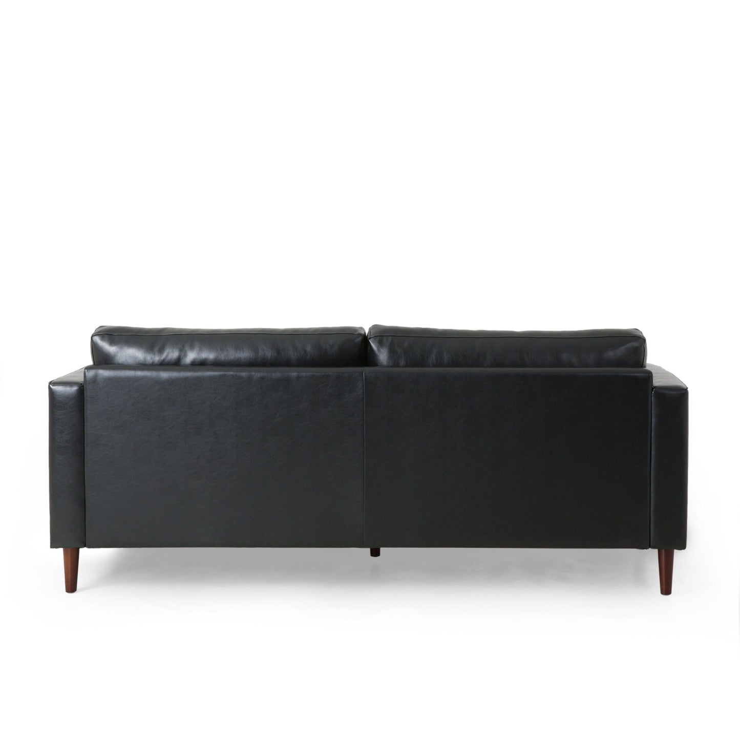 Black Faux Leather 3-seater Sofa with Wood Legs