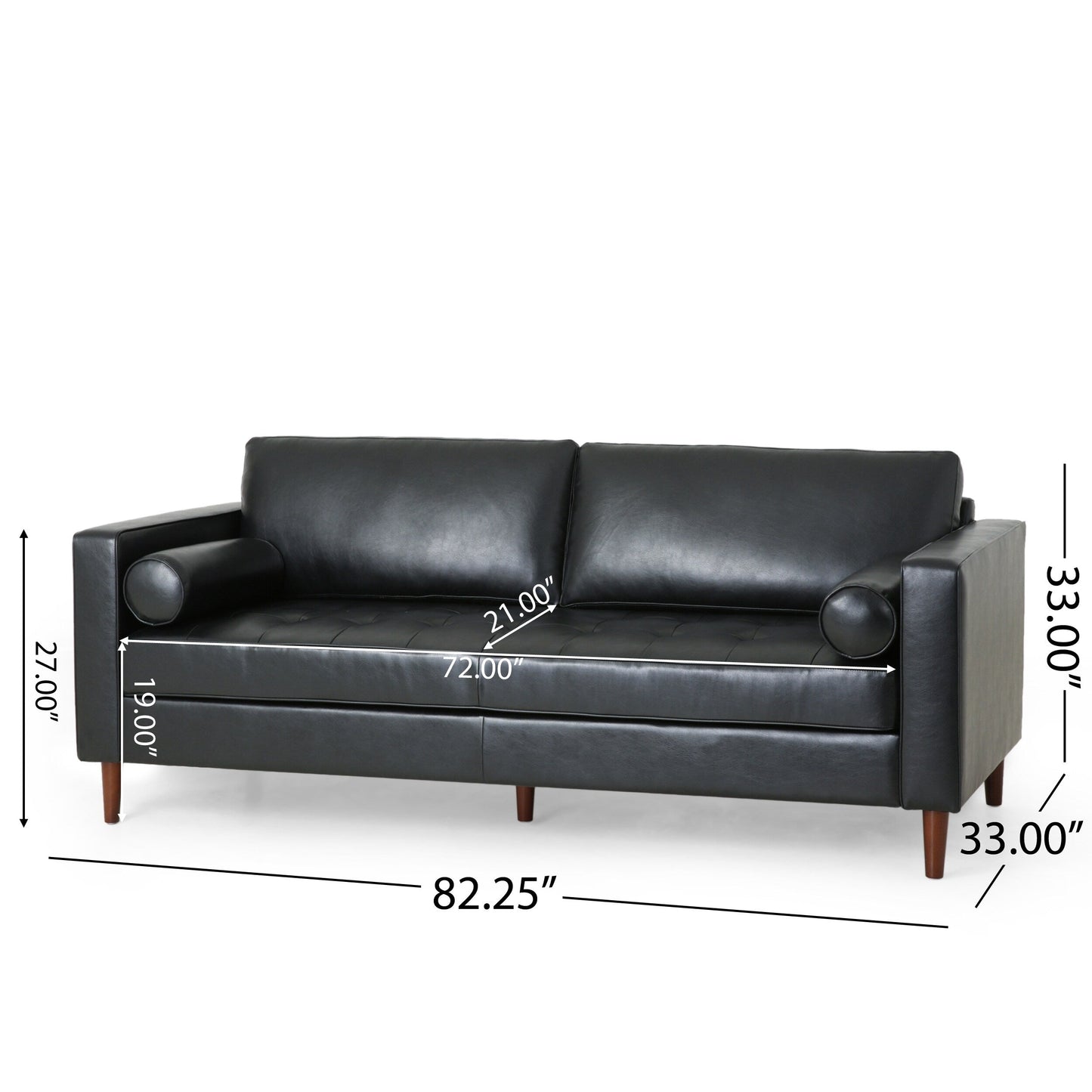 Black Faux Leather 3-seater Sofa with Wood Legs