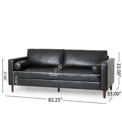 Black Faux Leather 3-seater Sofa with Wood Legs