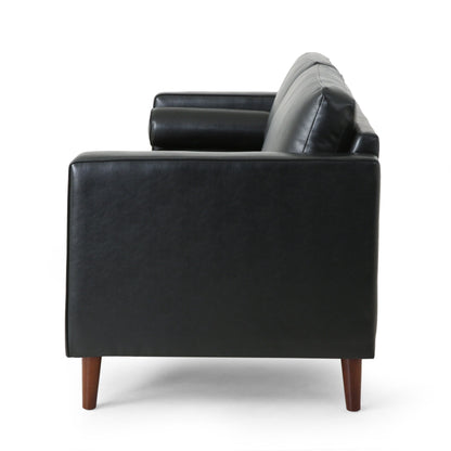 Black Faux Leather 3-seater Sofa with Wood Legs