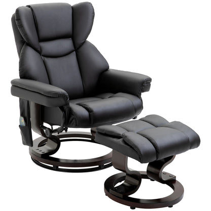 Black Faux Leather 360Â° Swivel Manual Recliner Set with Ottoman, 10 Vibration Massage Points, Side Pocket