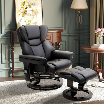 Black Faux Leather 360Â° Swivel Manual Recliner Set with Ottoman, 10 Vibration Massage Points, Side Pocket