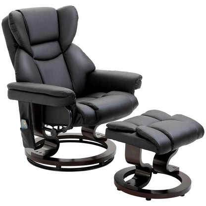 Black Faux Leather 360Â° Swivel Manual Recliner Set with Ottoman, 10 Vibration Massage Points, Side Pocket