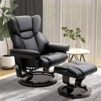 Black Faux Leather 360Â° Swivel Manual Recliner Set with Ottoman, 10 Vibration Massage Points, Side Pocket