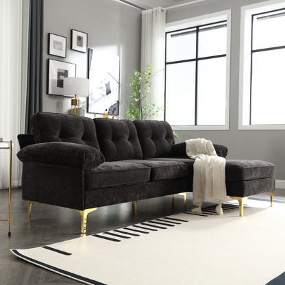 Black Modern 85'' Fabric L-Shaped 3-Seater Sofa with Wood Frame and Spring Cushions