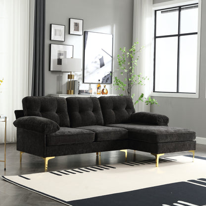 Black Modern 85'' Fabric L-Shaped 3-Seater Sofa with Wood Frame and Spring Cushions