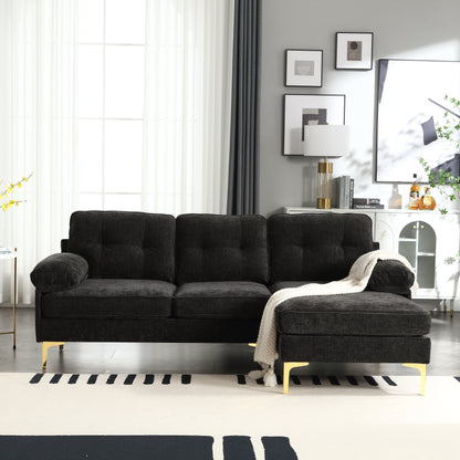 Black Modern 85'' Fabric L-Shaped 3-Seater Sofa with Wood Frame and Spring Cushions