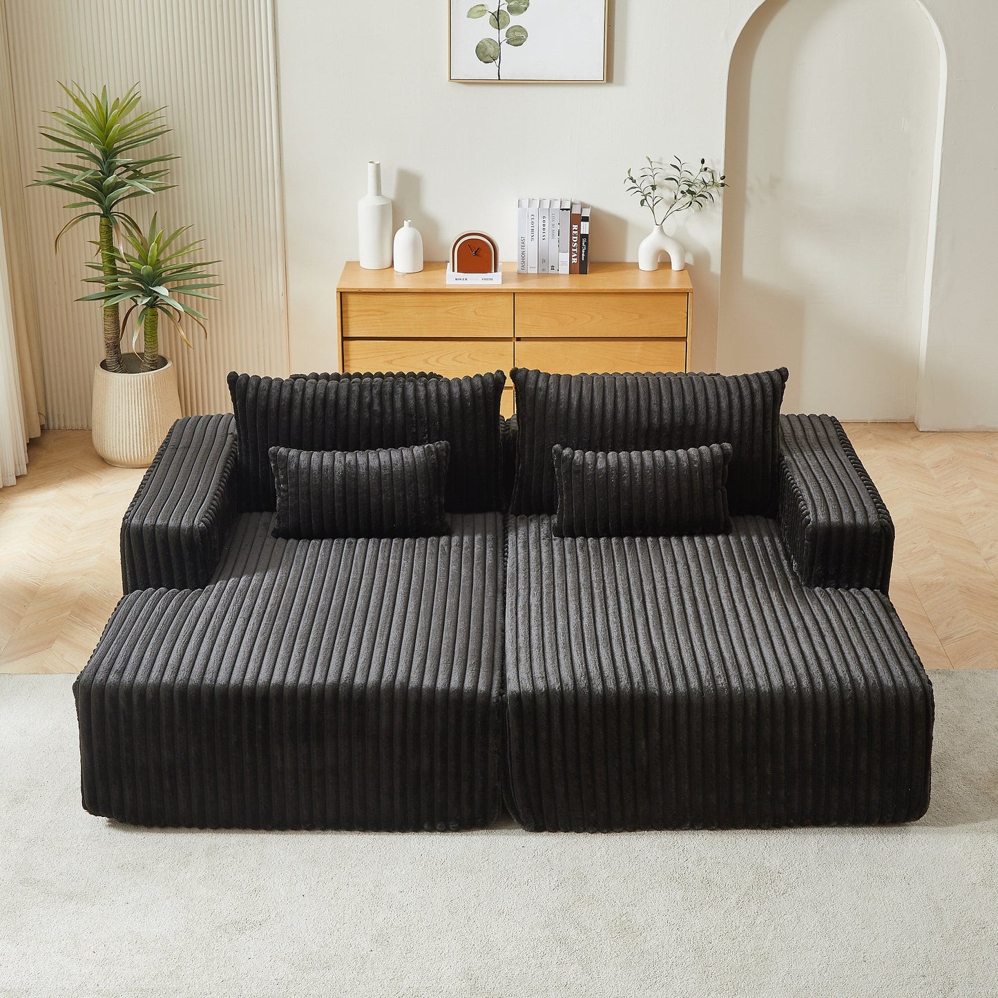 Black Modern 87 Cloud Plush Loveseat Sectional Lounge Sleeper Chaise Sofa with Pillows for Living Room