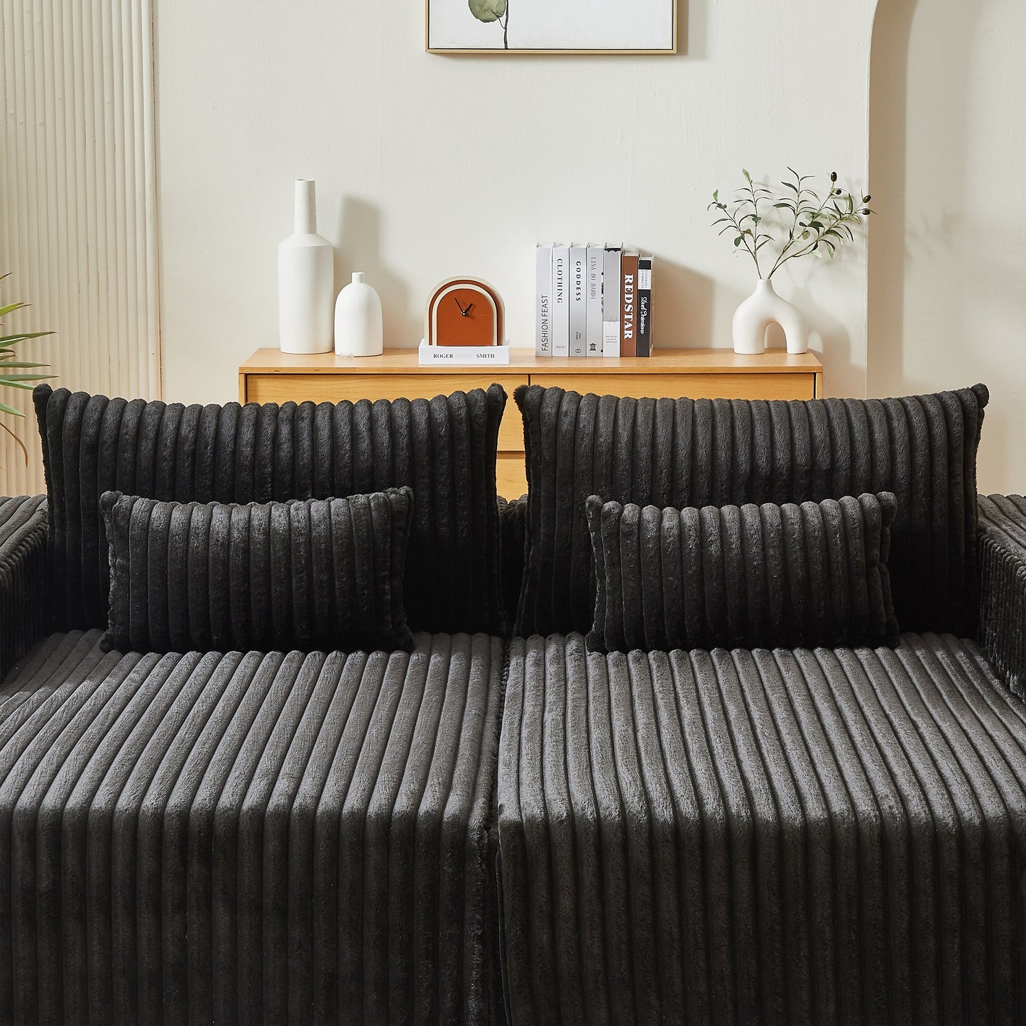 Black Modern 87 Cloud Plush Loveseat Sectional Lounge Sleeper Chaise Sofa with Pillows for Living Room