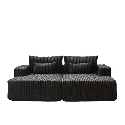 Black Modern 87 Cloud Plush Loveseat Sectional Lounge Sleeper Chaise Sofa with Pillows for Living Room