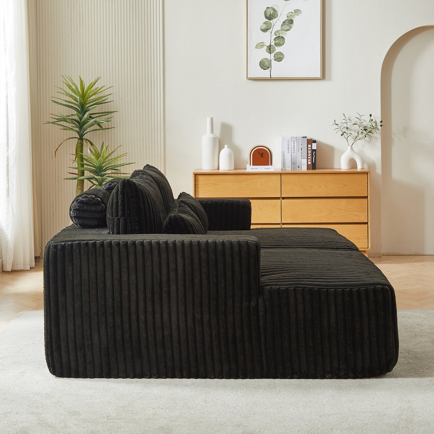 Black Modern 87 Cloud Plush Loveseat Sectional Lounge Sleeper Chaise Sofa with Pillows for Living Room
