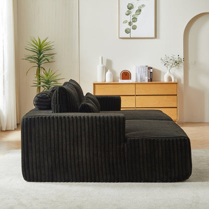 Black Modern 87 Cloud Plush Loveseat Sectional Lounge Sleeper Chaise Sofa with Pillows for Living Room