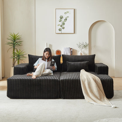 Black Modern 87 Cloud Plush Loveseat Sectional Lounge Sleeper Chaise Sofa with Pillows for Living Room