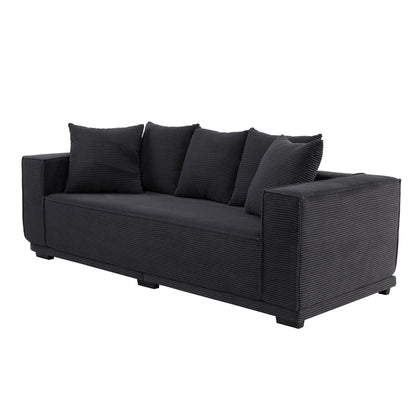 Black Modern 88.97 Corduroy Upholstered 3-seater Sofa with 5 Matching Toss Pillows for Living Room
