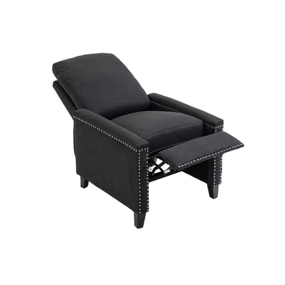 Black Modern Velvet Upholstered Manual Recliner Chair with Soft Cushions and Footrest, Nailhead Decoration