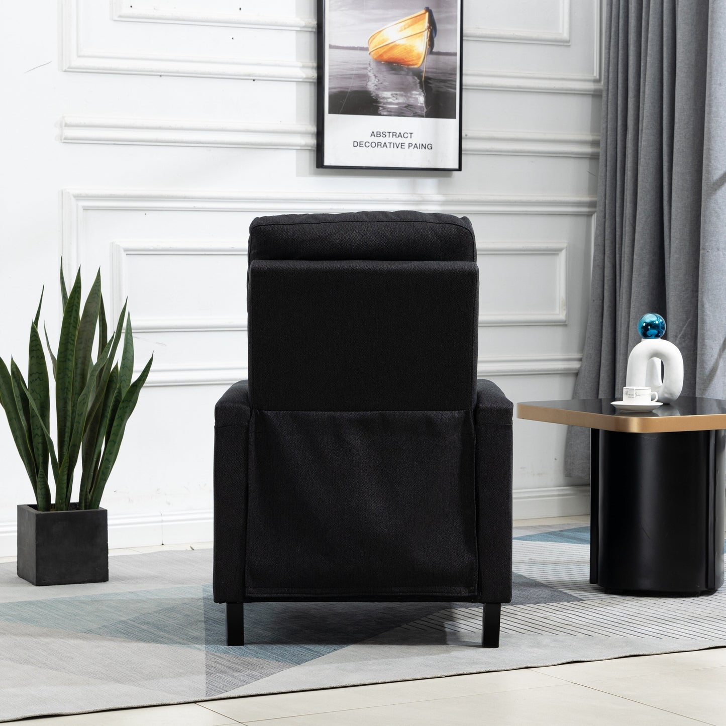 Black Modern Velvet Upholstered Manual Recliner Chair with Soft Cushions and Footrest, Nailhead Decoration