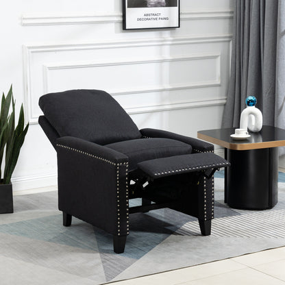Black Modern Velvet Upholstered Manual Recliner Chair with Soft Cushions and Footrest, Nailhead Decoration