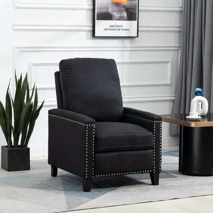 Black Modern Velvet Upholstered Manual Recliner Chair with Soft Cushions and Footrest, Nailhead Decoration