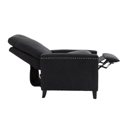 Black Modern Velvet Upholstered Manual Recliner Chair with Soft Cushions and Footrest, Nailhead Decoration