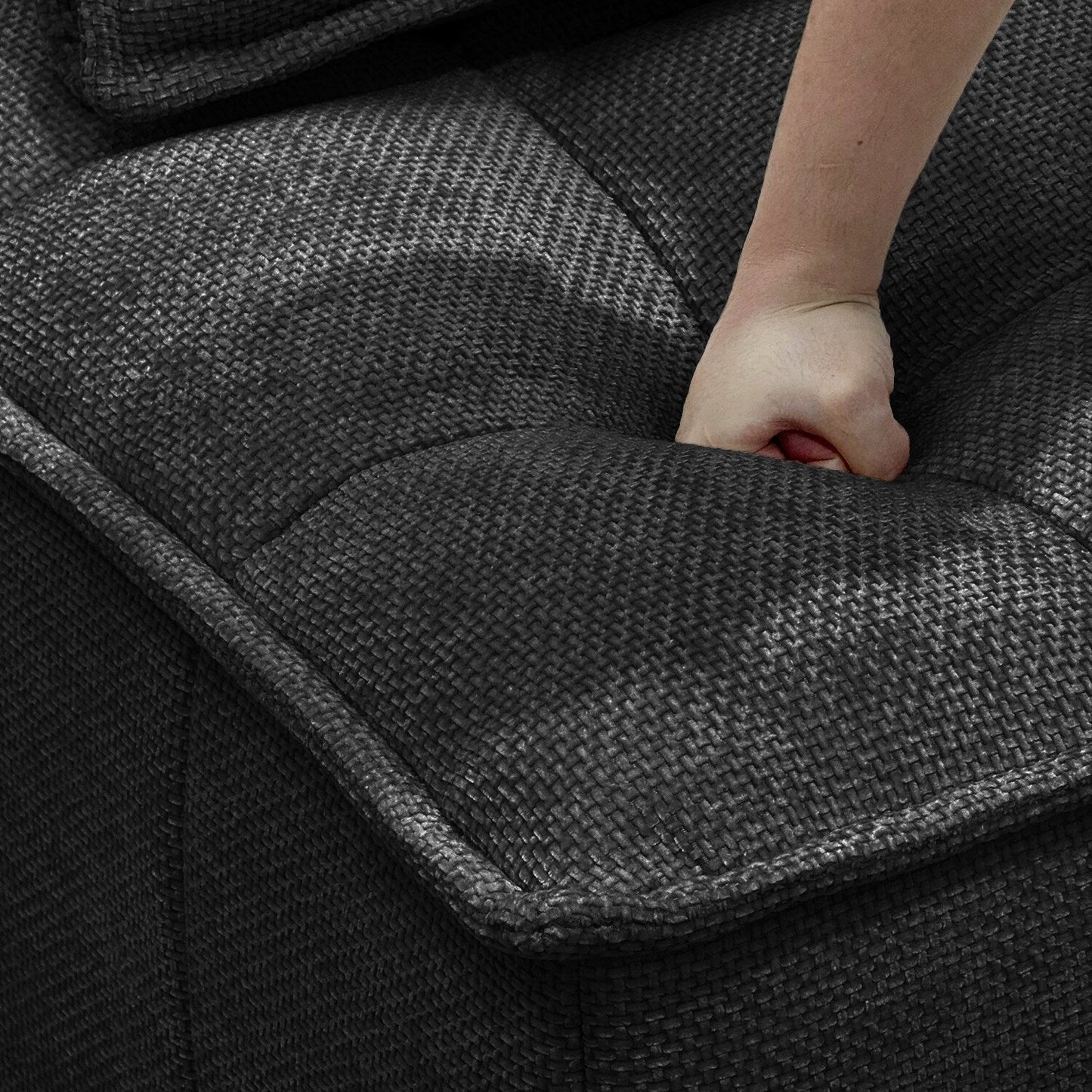 Black Oversized 3-piece Chenille Modular Square Sofa Set with High-Density Foam Cushions, Free Combination