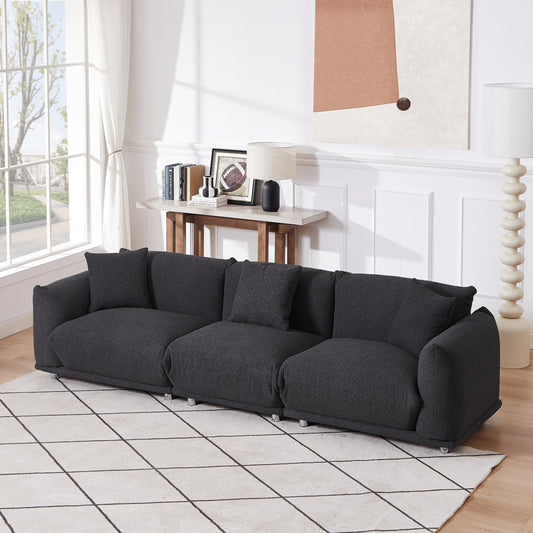 Black Oversized 3-seater Sofa with Metal Legs