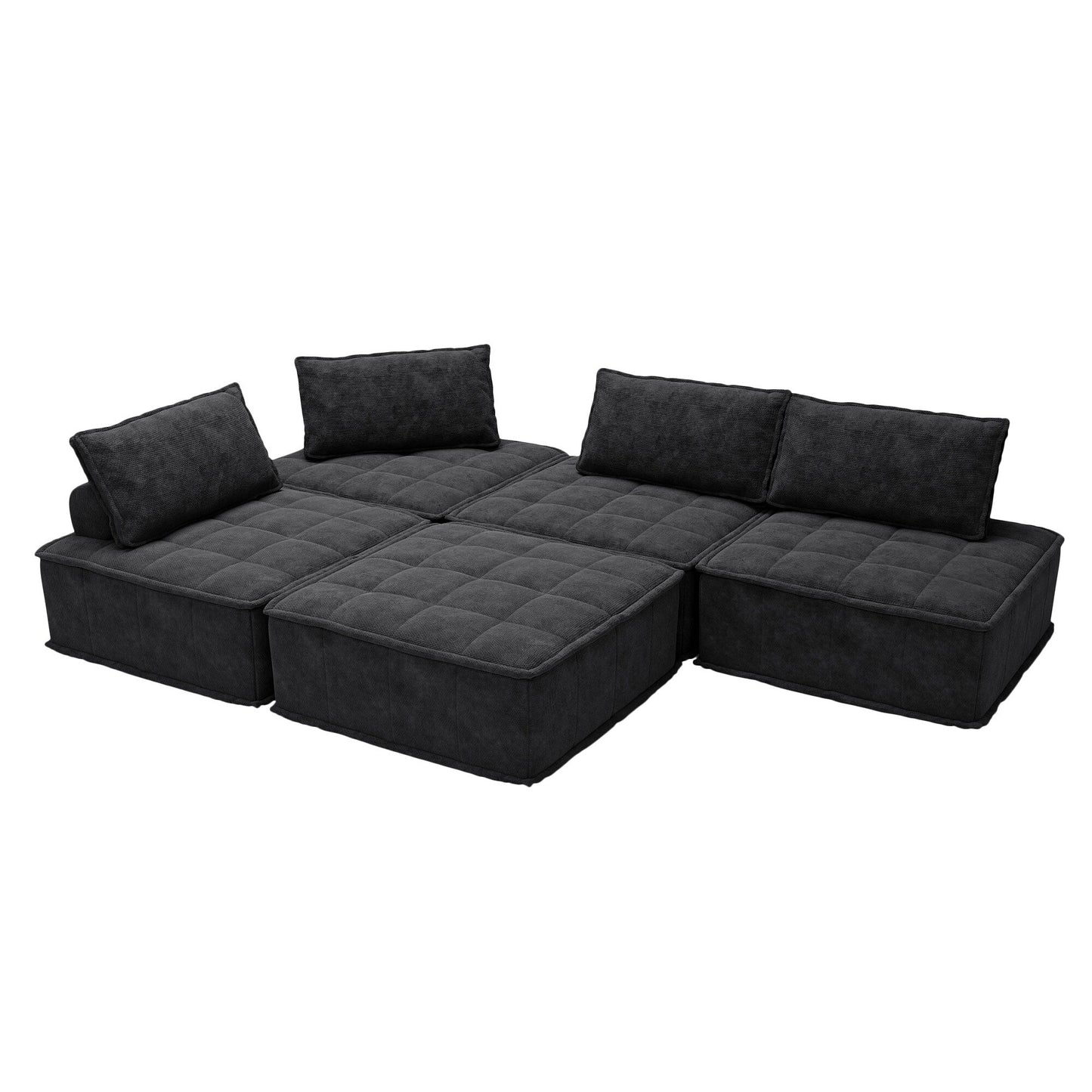 Black Oversized 5-piece Chenille Modular Square Sofa Set with High-Density Foam Cushions, Free Combination