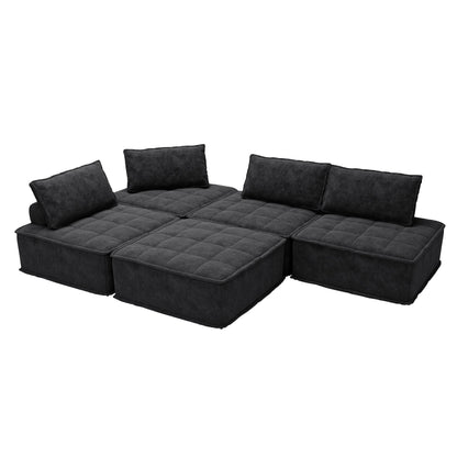 Black Oversized 5-piece Chenille Modular Square Sofa Set with High-Density Foam Cushions, Free Combination