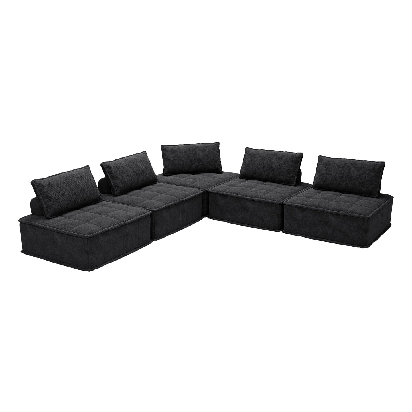 Black Oversized 5-piece Chenille Modular Square Sofa Set with High-Density Foam Cushions, Free Combination