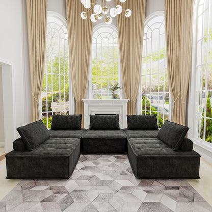 Black Oversized 5-piece Chenille Modular Square Sofa Set with High-Density Foam Cushions, Free Combination