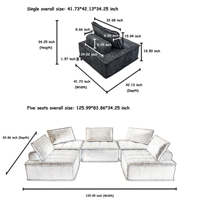 Black Oversized 5-piece Chenille Modular Square Sofa Set with High-Density Foam Cushions, Free Combination