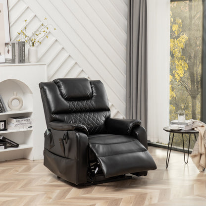 Black Oversized PU Leather Power Lift Recliner with Massage, Lumbar Heating, Side Pockets, 180Â° Flat Lay