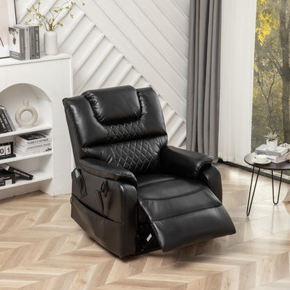 Black Oversized PU Leather Power Lift Recliner with Massage, Lumbar Heating, Side Pockets, 180Â° Flat Lay