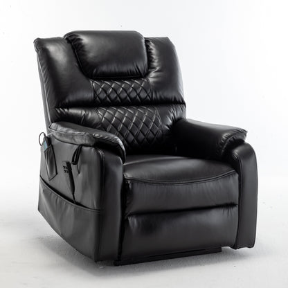Black Oversized PU Leather Power Lift Recliner with Massage, Lumbar Heating, Side Pockets, 180Â° Flat Lay