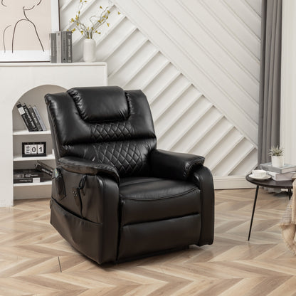 Black Oversized PU Leather Power Lift Recliner with Massage, Lumbar Heating, Side Pockets, 180Â° Flat Lay