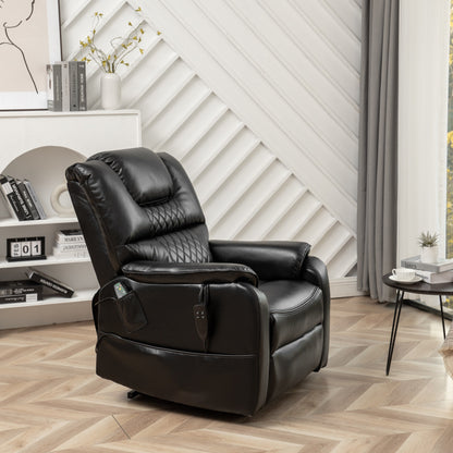 Black Oversized PU Leather Power Lift Recliner with Massage, Lumbar Heating, Side Pockets, 180Â° Flat Lay