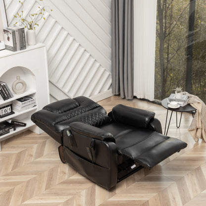 Black Oversized PU Leather Power Lift Recliner with Massage, Lumbar Heating, Side Pockets, 180Â° Flat Lay