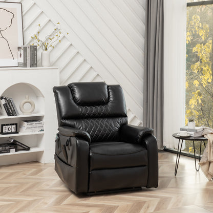 Black Oversized PU Leather Power Lift Recliner with Massage, Lumbar Heating, Side Pockets, 180Â° Flat Lay