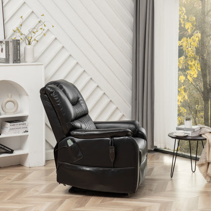 Black Oversized PU Leather Power Lift Recliner with Massage, Lumbar Heating, Side Pockets, 180Â° Flat Lay
