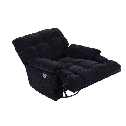 Black Overstuffed 360Â° Swivel Rocker Manual Recliner with Wider Armrests and Seat for Living Room