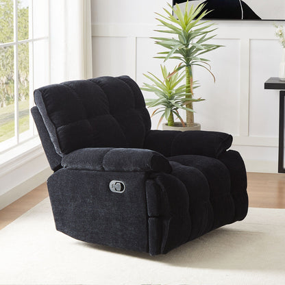 Black Overstuffed 360Â° Swivel Rocker Manual Recliner with Wider Armrests and Seat