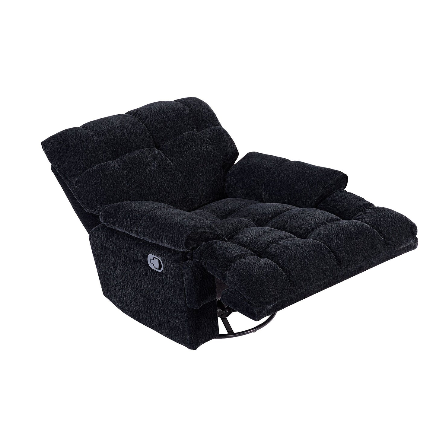 Black Overstuffed 360Â° Swivel Rocker Manual Recliner with Wider Armrests and Seat