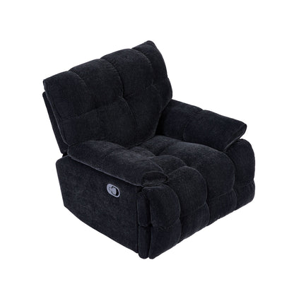 Black Overstuffed 360Â° Swivel Rocker Manual Recliner with Wider Armrests and Seat
